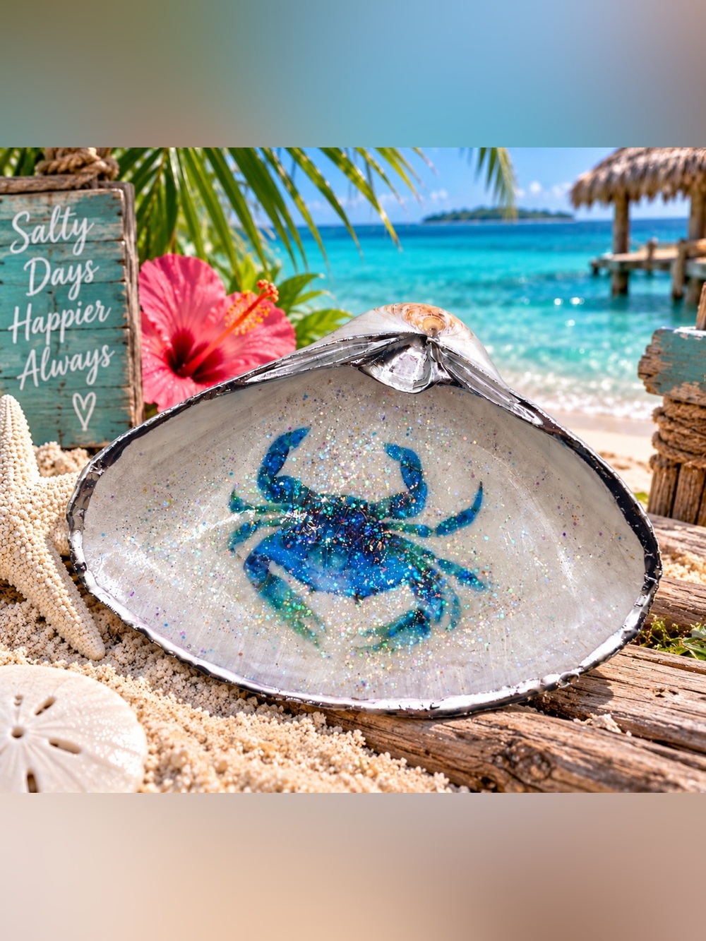Blue Crab Decorative Shell Dish - Coastal Home Art